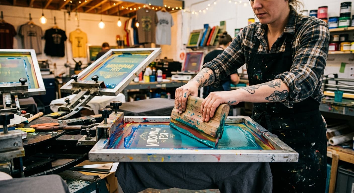 Behind the scenes screen printing custom merchandise