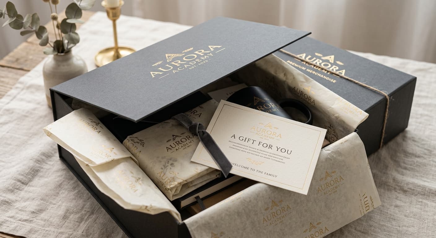 Premium custom merchandise gift box with branded packaging