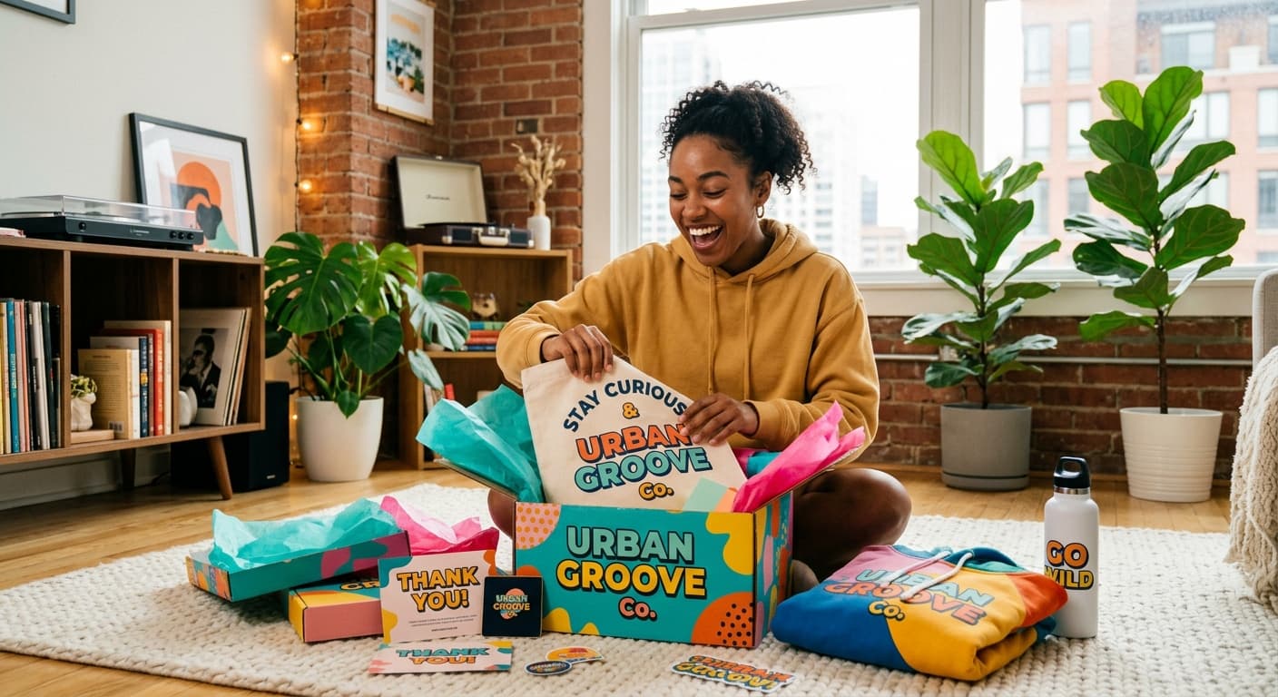 Creator unboxing custom branded merchandise